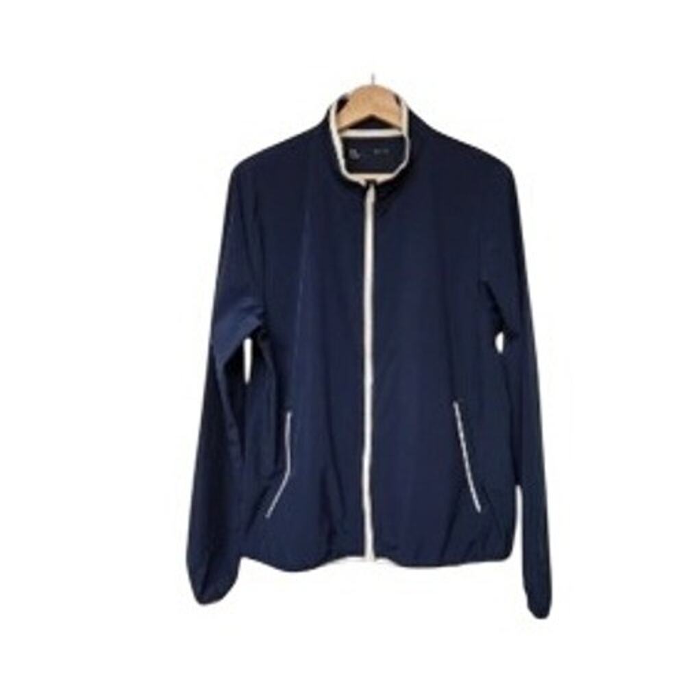 Under Armour Storm Jacket Windbreaker Rain Full Zip Navy & White Womens Size L